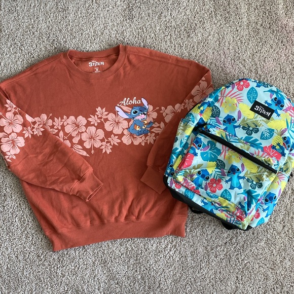 Disney Stitch Aloha Floral Sweatshirt Stitch Tropical Backpack Stitch Leggings M - Picture 3 of 17